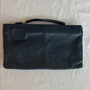 Vintage Blue Minimalist leather Clutch with Wristlet Strap peacock design